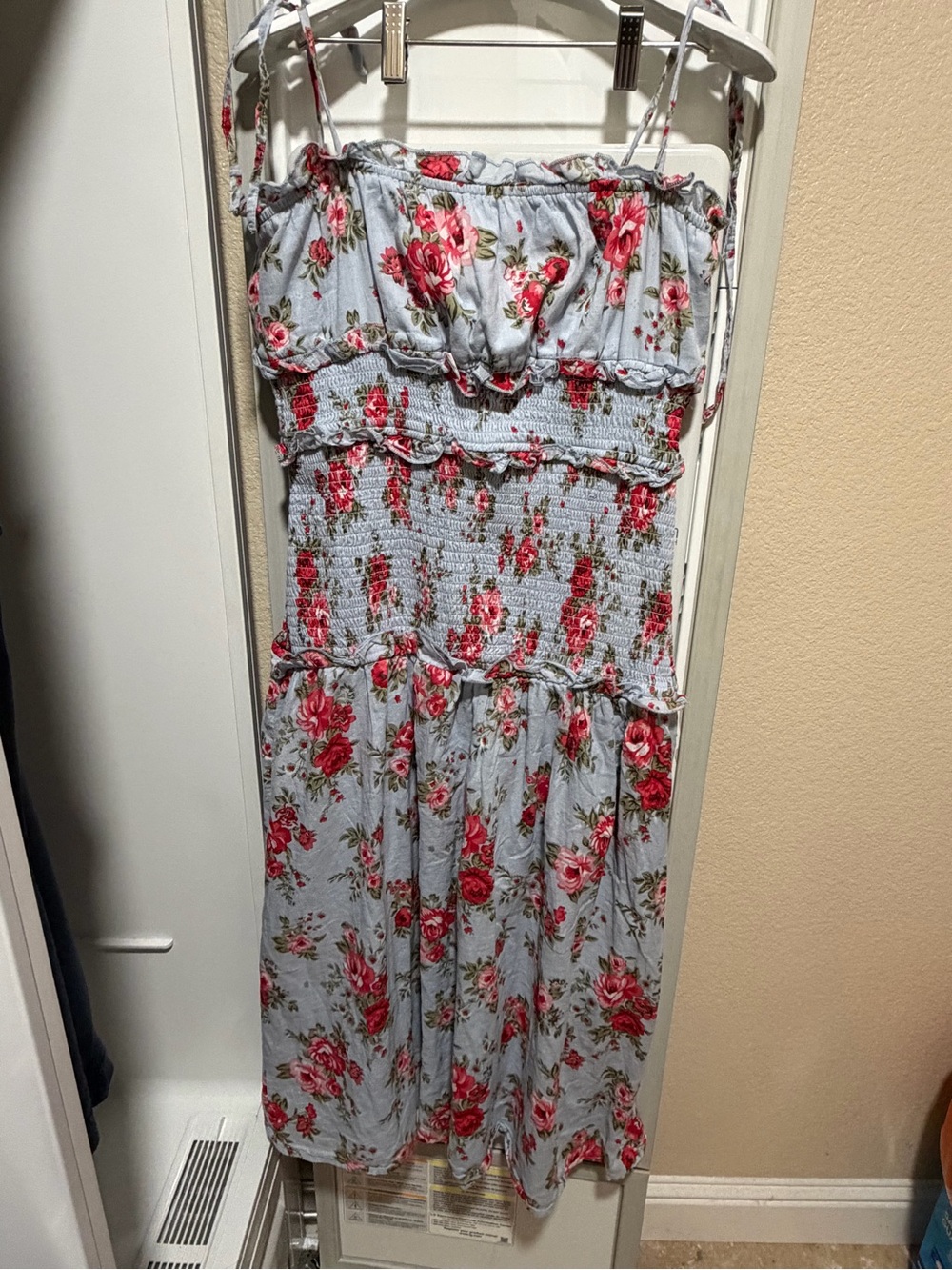 NSR Light Blue Midi Dress with Pink Floral Print